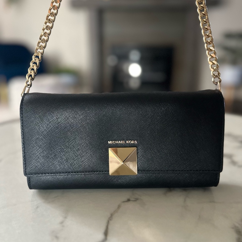 Michael Kors Black Leather Chain Shoulder Bag